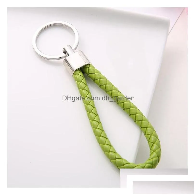 Keychains Lanyards Shop S Mix Color Pu Leather Braided Woven Keychain Rope Rings Fit Diy Circle Pendant Key Chains Holder Car Dh3Xi