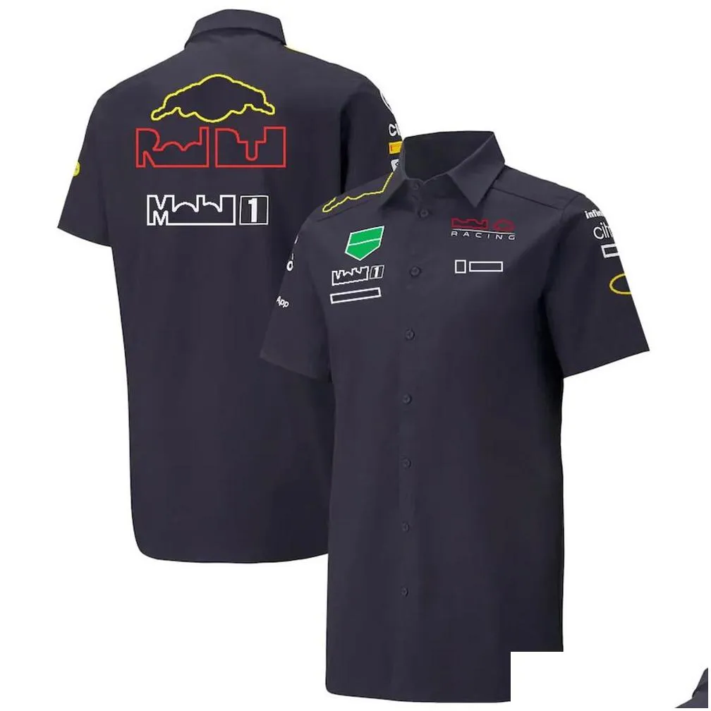 2022 new f1 team racing suit mens shortsleeved lapel shirt overalls shirt custom oversized