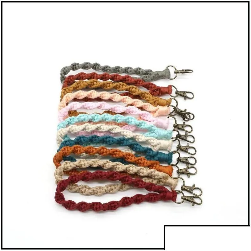 Keychains Lanyards Boho Bag Accessories Rame Wristlet Keychains Wrist Lanyard Strap Keyring Bracelet Assorted Color Rames Braided