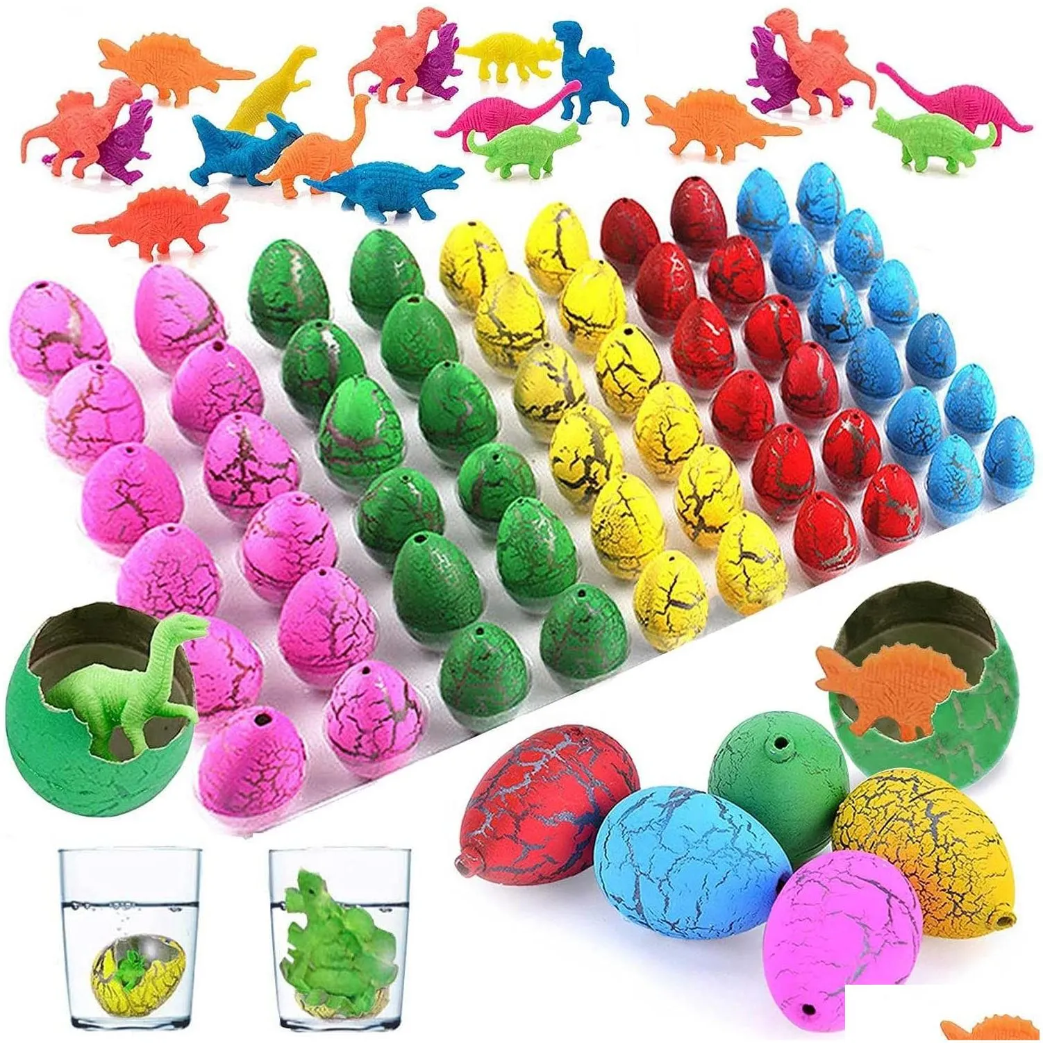 novelty game toy 60 pack dinosaur eggs toys hatching dino egg grow in water crack with assorted color pool games water fun