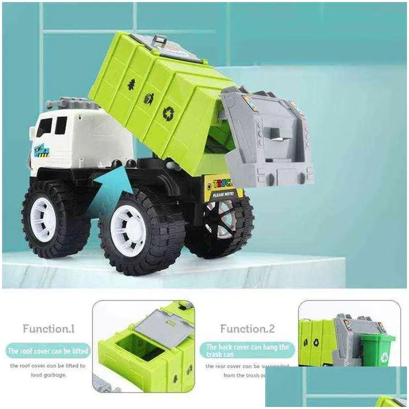 diecast cars garbage with 4 sorting cans waste management recycling truck toy set kids gifts vehicles model toys trash car 0915