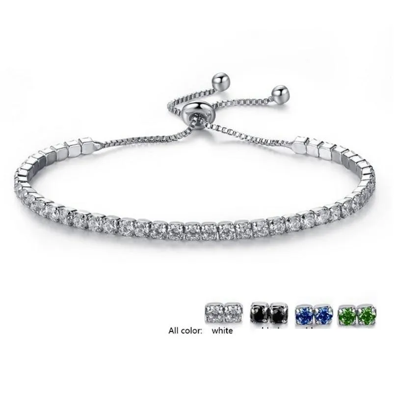 white gold plated pave cz zirconia tennis link chain bracelet for women clear blue green black gemstone crystal bracelets jewelry