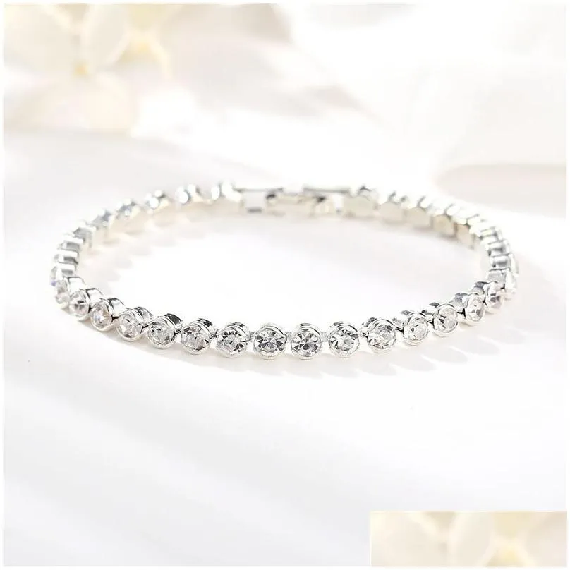  vintage silver gold alloy full rhinestone bracelet for women fashion one row cz zircon tennis bracelets wedding party gifts hz