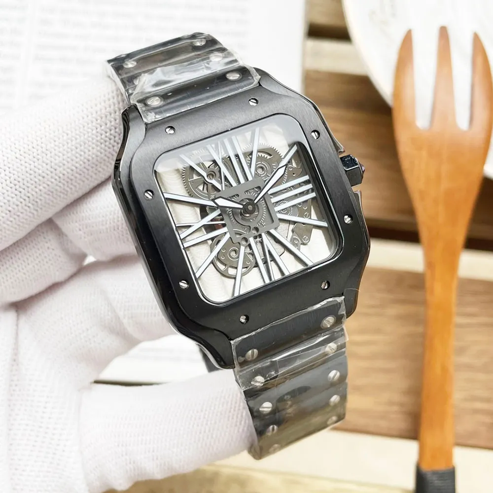 Hollow Mens Watch Quartz Movement Watches Sapphire 39*47.5MM Business Wristwatches Double Folding Clasp Montre de Luxe