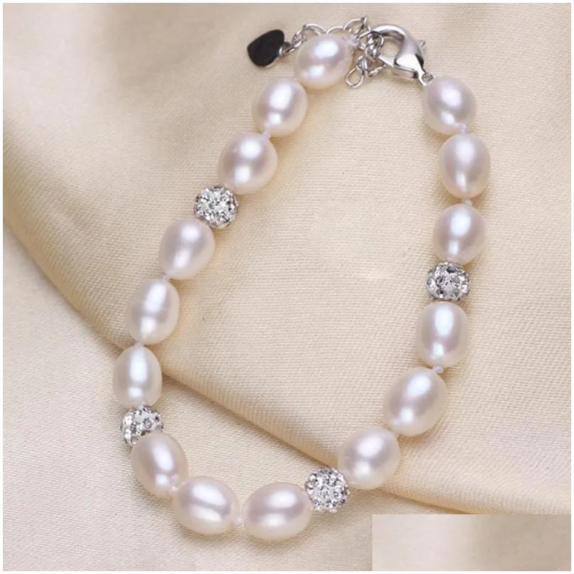 100 freshwater natural pearl bracelet for women 78mm rice 3 color pearl with cute love shape buckle handmade wedding gift