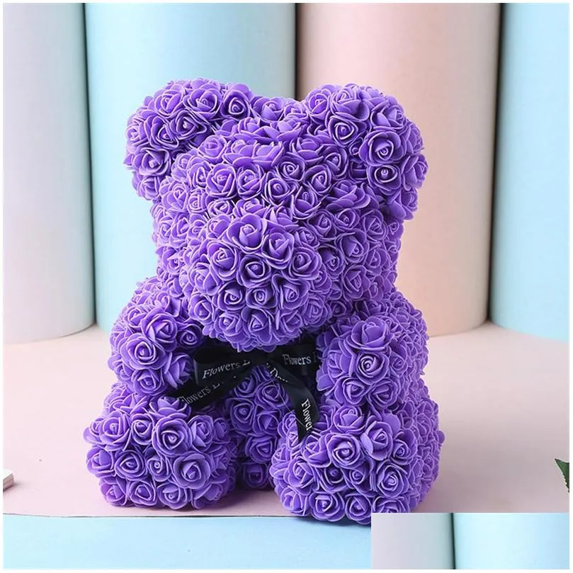 artificial flowers pe rose bear toys valentines day gift romantic teddy bears with gift box doll girlfriend presents 9 colors