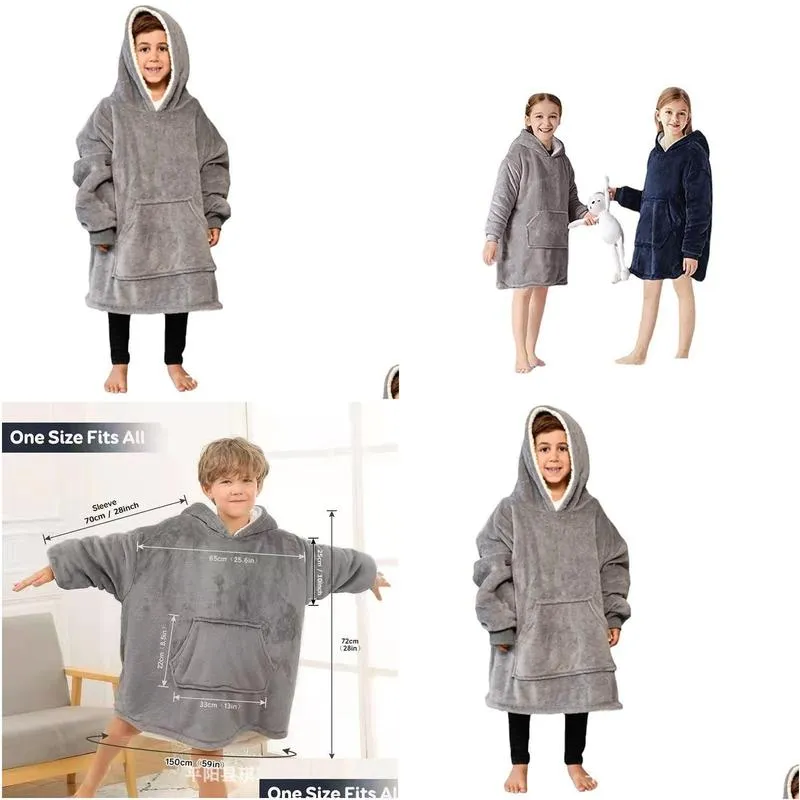 kids hoodie outdoor winter hooded coats warm slant hooded robe bathrobe sweatshirt fleece pullover blanket for children fy7956
