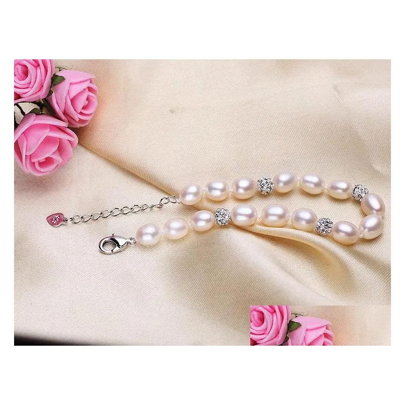 100 freshwater natural pearl bracelet for women 78mm rice 3 color pearl with cute love shape buckle handmade wedding gift