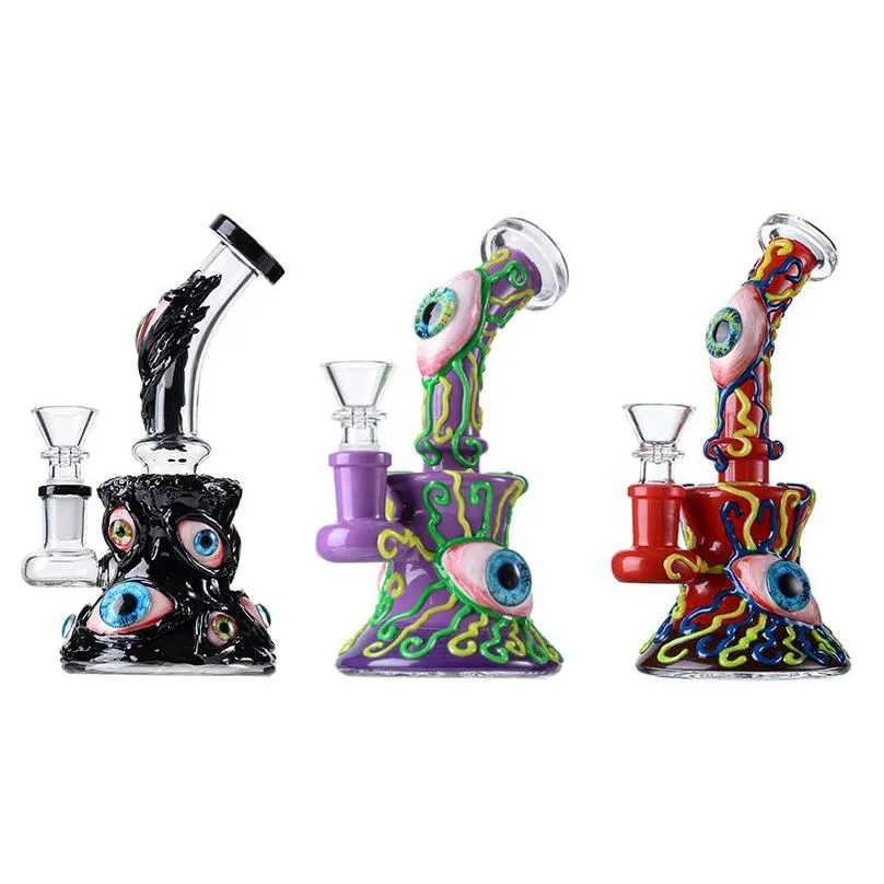 14mm female joint octopus halloween style hookahs eye teeth uniqe glass beaker bongs small oil dab rigs showerhead perc 4mm thick water pipes with