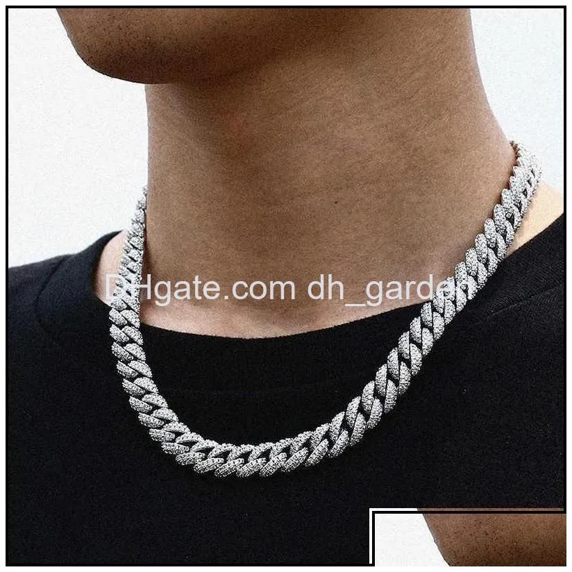 pendant necklaces necklaces 18 inch 10mm 925 sterling sier setting iced out moissanite diamond hip hop cuban link chain miam dhgarden