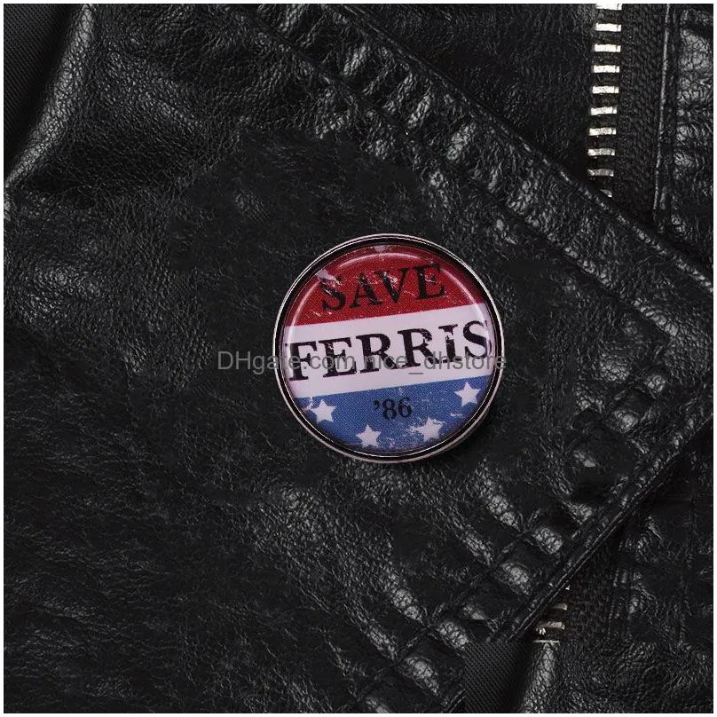 1986 film ferris buellers day off brooch save ferris 86 enamel pin retro poster art button badge