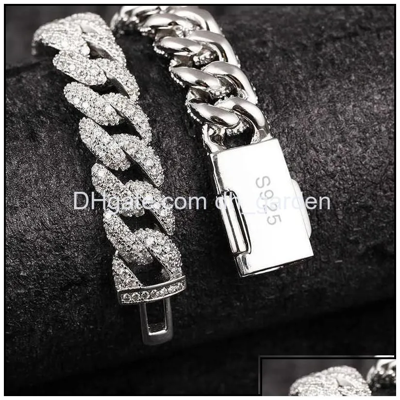 pendant necklaces necklaces 18 inch 10mm 925 sterling sier setting iced out moissanite diamond hip hop cuban link chain miam dhgarden