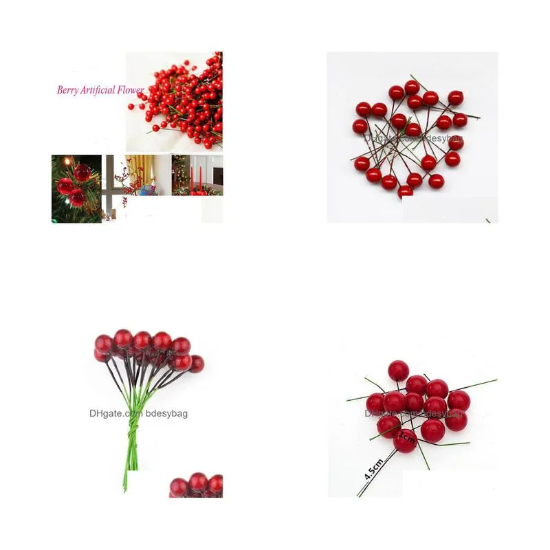 100pcs/lot artificial holly berries flower silk flowers fruits wedding christmas artificial bonsai plants home decoration