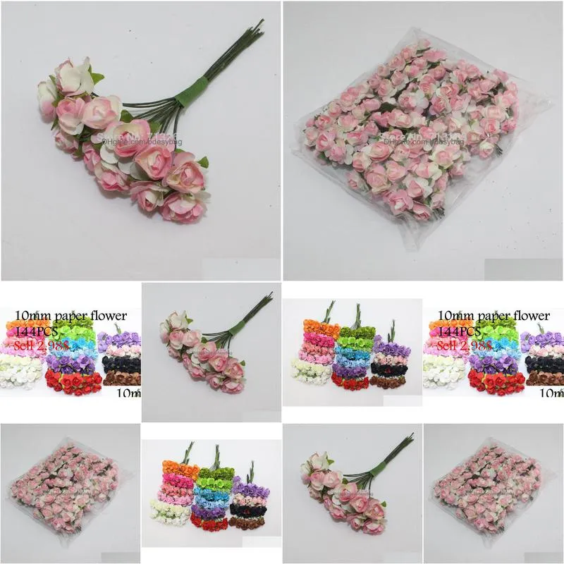  shipping 144pcs artificial double pink paper flowers for diy wedding party