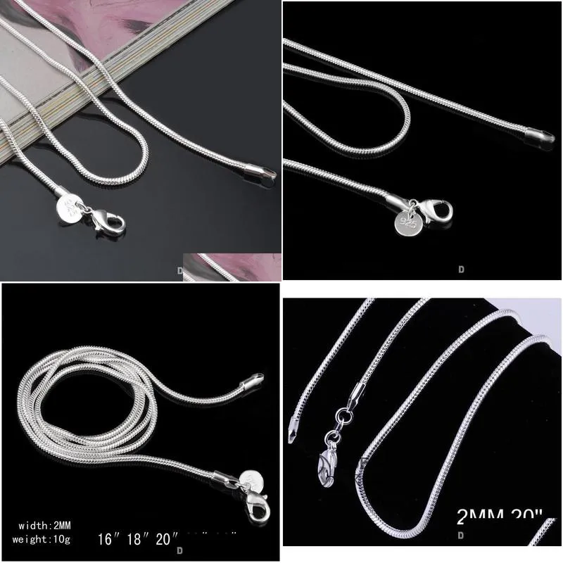 2mm 925 sterling silver snake chain necklace 16 18 20 22 24 inch chains designer necklace jewelry wholesale