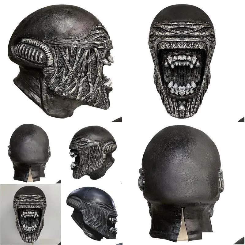 party masks waylike movie aliens vs predator mask cosplay costume alien antenna horror half latex masks props halloween party props