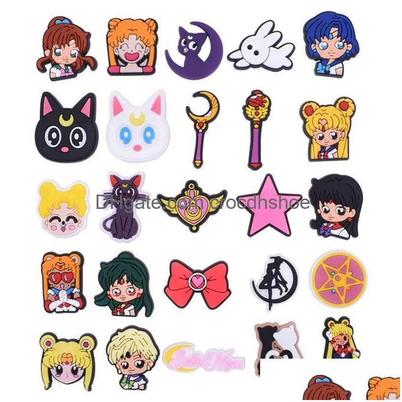 Shoe Parts Accessories Charms Wholesale Cute Sailor Moon Cartoon Croc Pvc Decoration Buckle Soft Rubber Clog Fast Ship Drop Deliver