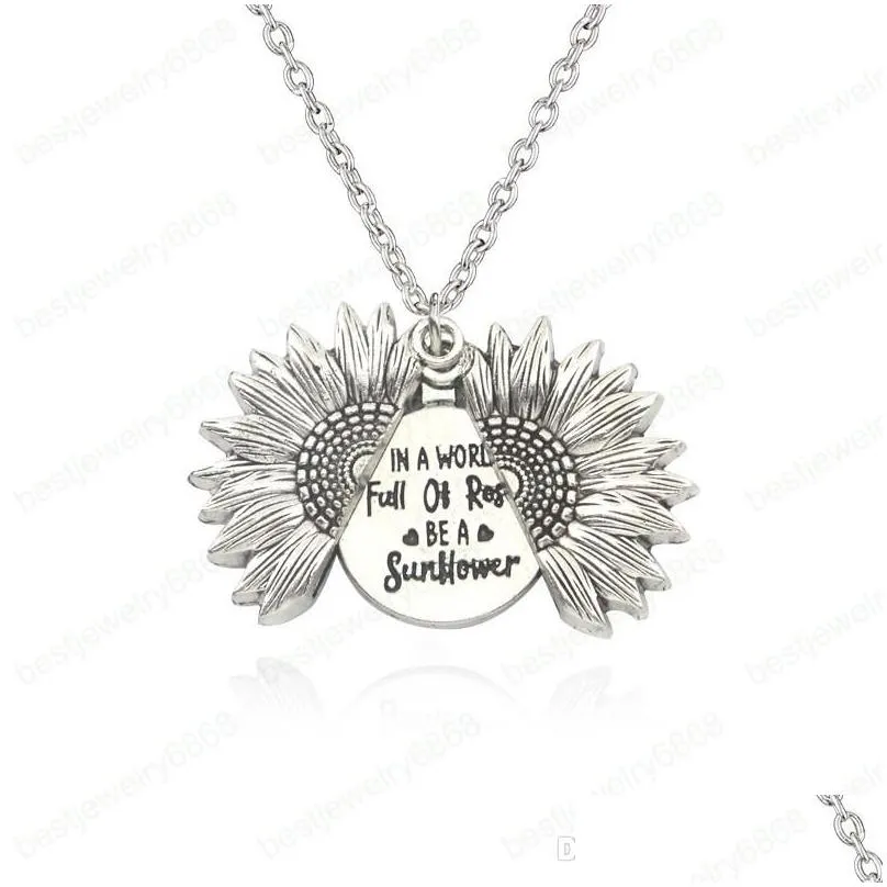  women gold necklace custom you are my sunshine open locket sunflower pendant necklaces flower jewelry christmas gift