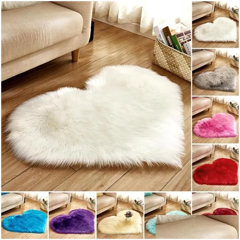 carpets long hairy rug green white pink shaggy carpet love heart shape fur rugs artificial wool baby room bedroom soft area mat