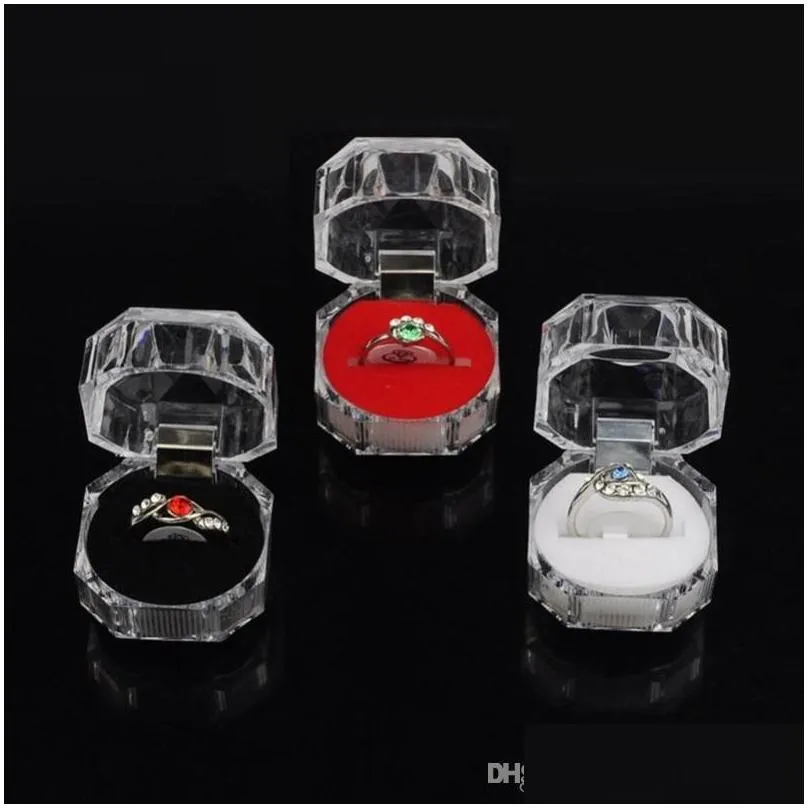 acrylic crystal clear ring box transparent black white red box stud earring jewelry case gift boxes jewelry packaging