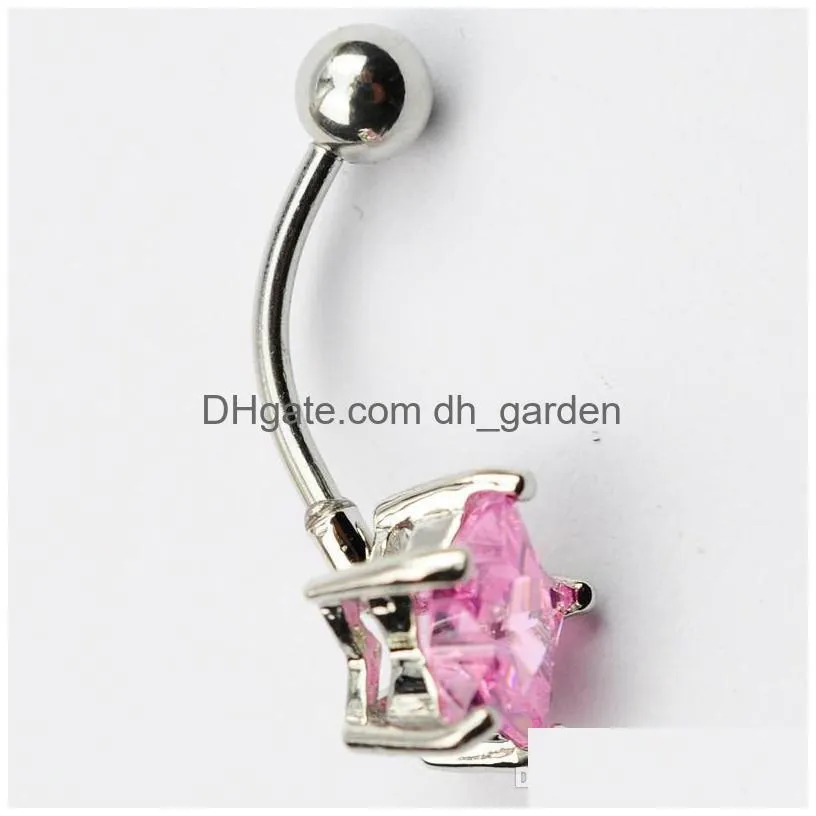 d0293 3 colors pink belly ring nice star style with piercing jewlery navel body