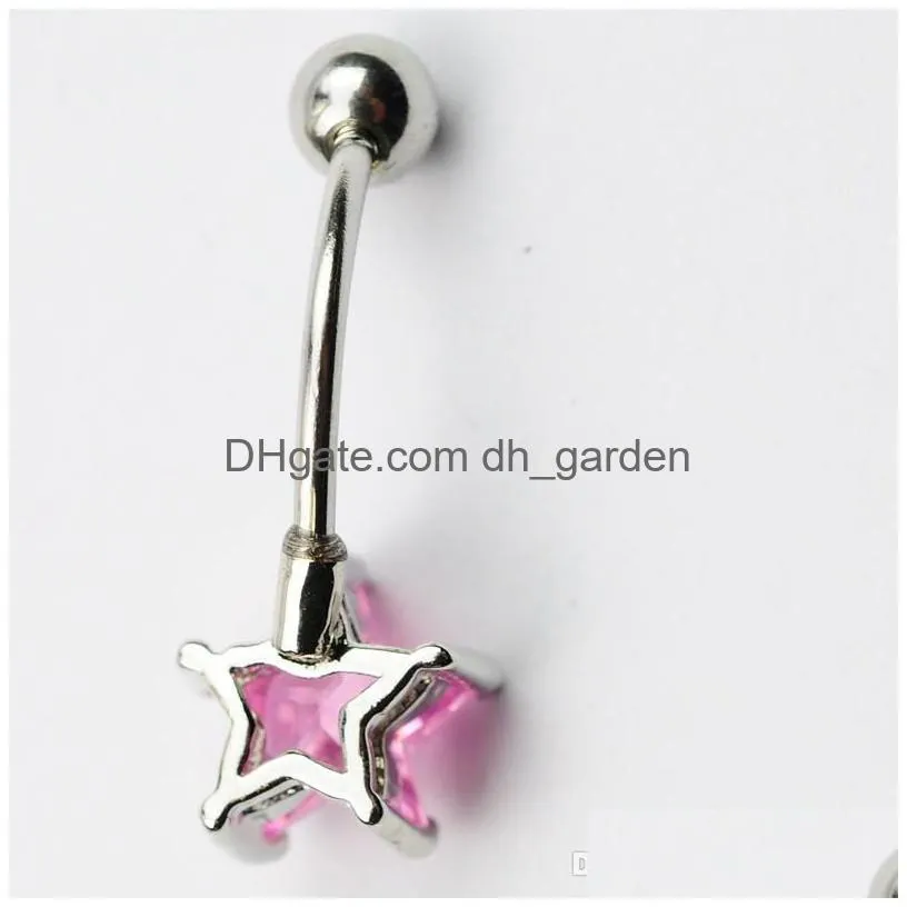 d0293 3 colors pink belly ring nice star style with piercing jewlery navel body