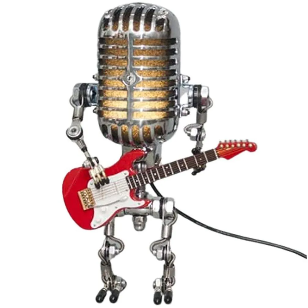 decorative objects figurines model usb wrought iron retro desk lamp decorations robot microphone for playing guitar 230224