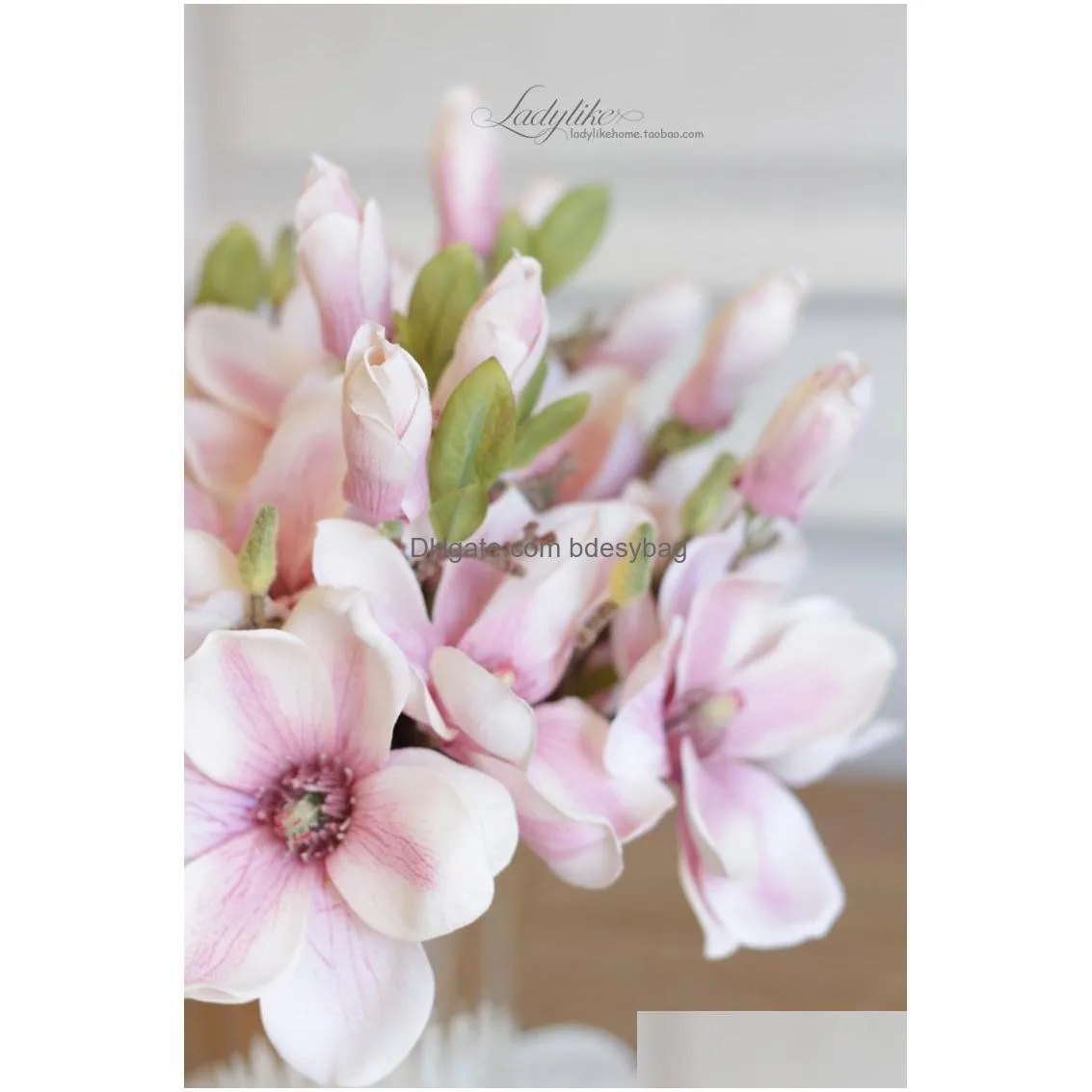 superelevation ladylike artificial flower pink white magnolia flower american quality artificial flower