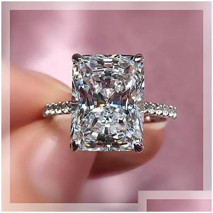 18k moissanite ring square bright cut simulation diamond rings wedding engagement ring for womens