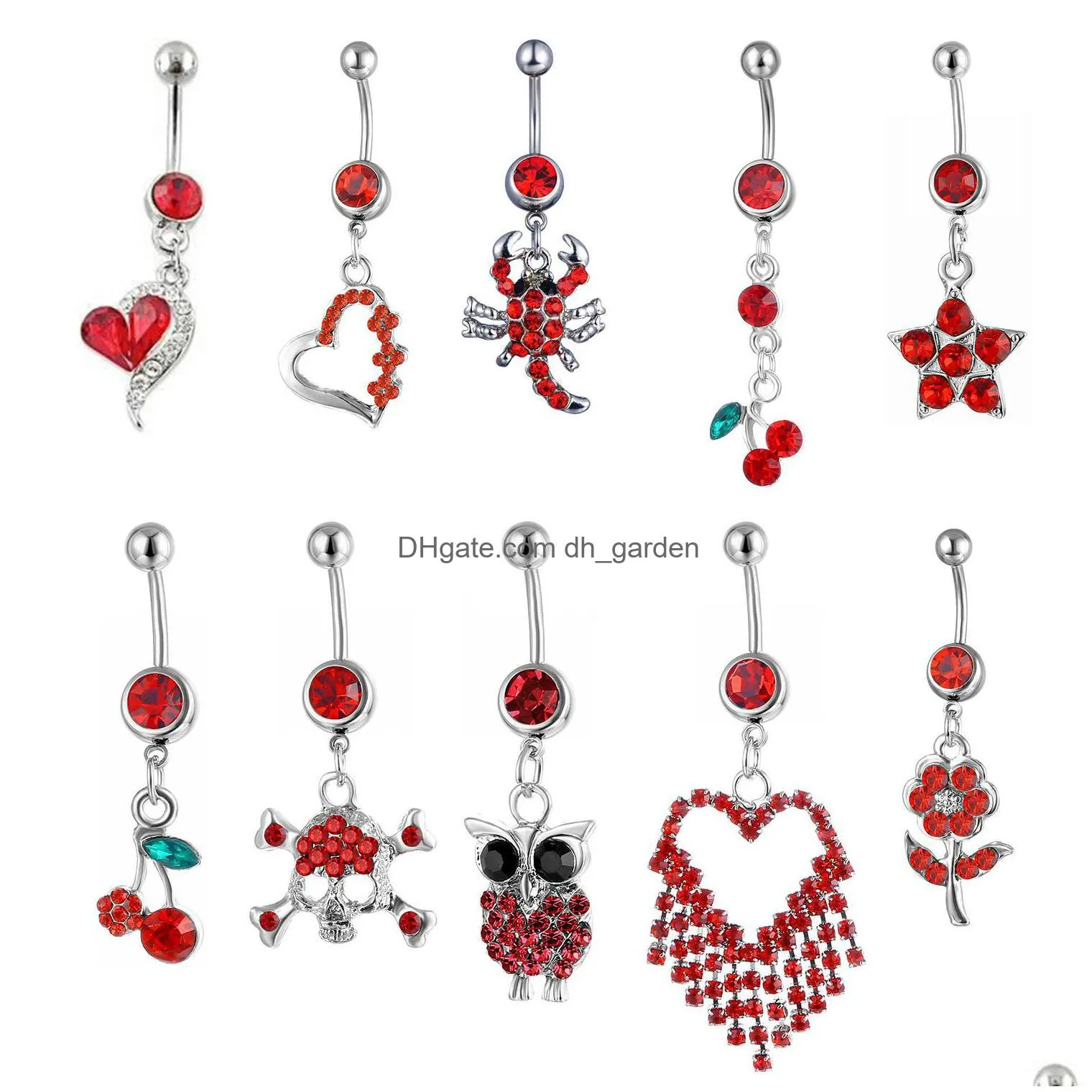 lb10001 belly navel button ring mix 10 styles aqua.colors 10 pcs heart buttonfly owl crown spider