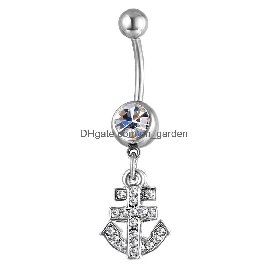 d0555 cross and anchor belly navel button ring