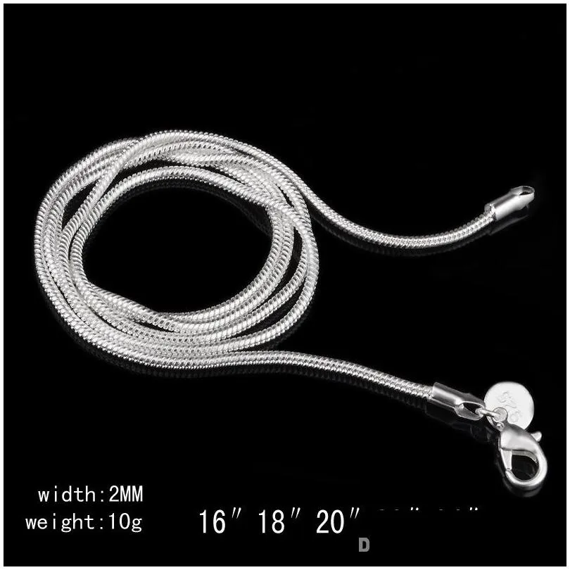 2mm 925 sterling silver snake chain necklace 16 18 20 22 24 inch chains designer necklace jewelry wholesale