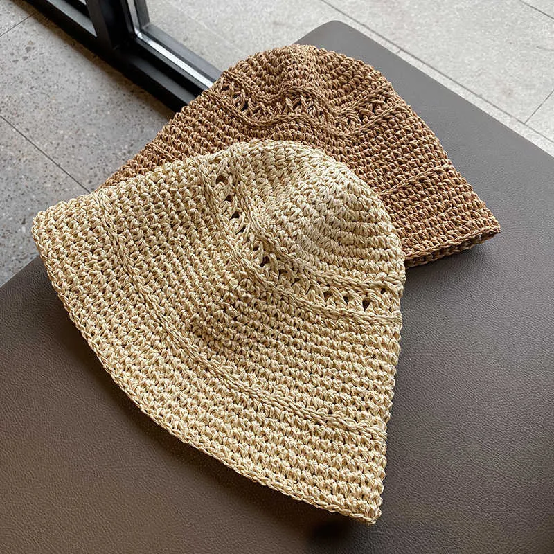 Wide Brim Hats 2022 Summer Fashion Straw Fisherman Hat Casual Japanese Bell-shaped Hats Women Crochet Outdoor Foldable Beh Cap Zomer Gorras P230311