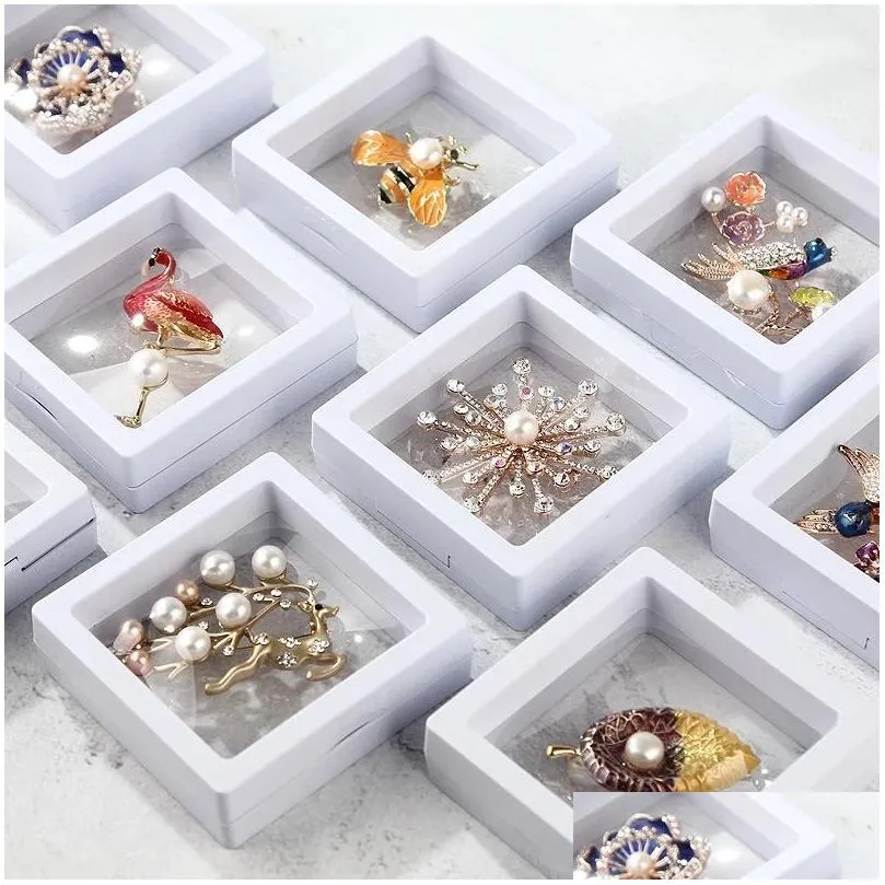 pe film jewelry storage box 3d packaging case gemstone stand floating frame membrane ring earrings necklace display holder