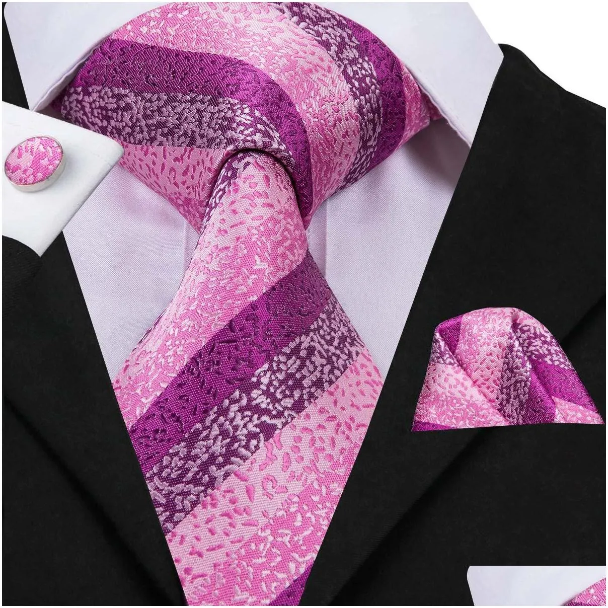 hitie classic mens luxury purple hanky cufflinks tie sets silk ties formal wedding party business tie sets n3069