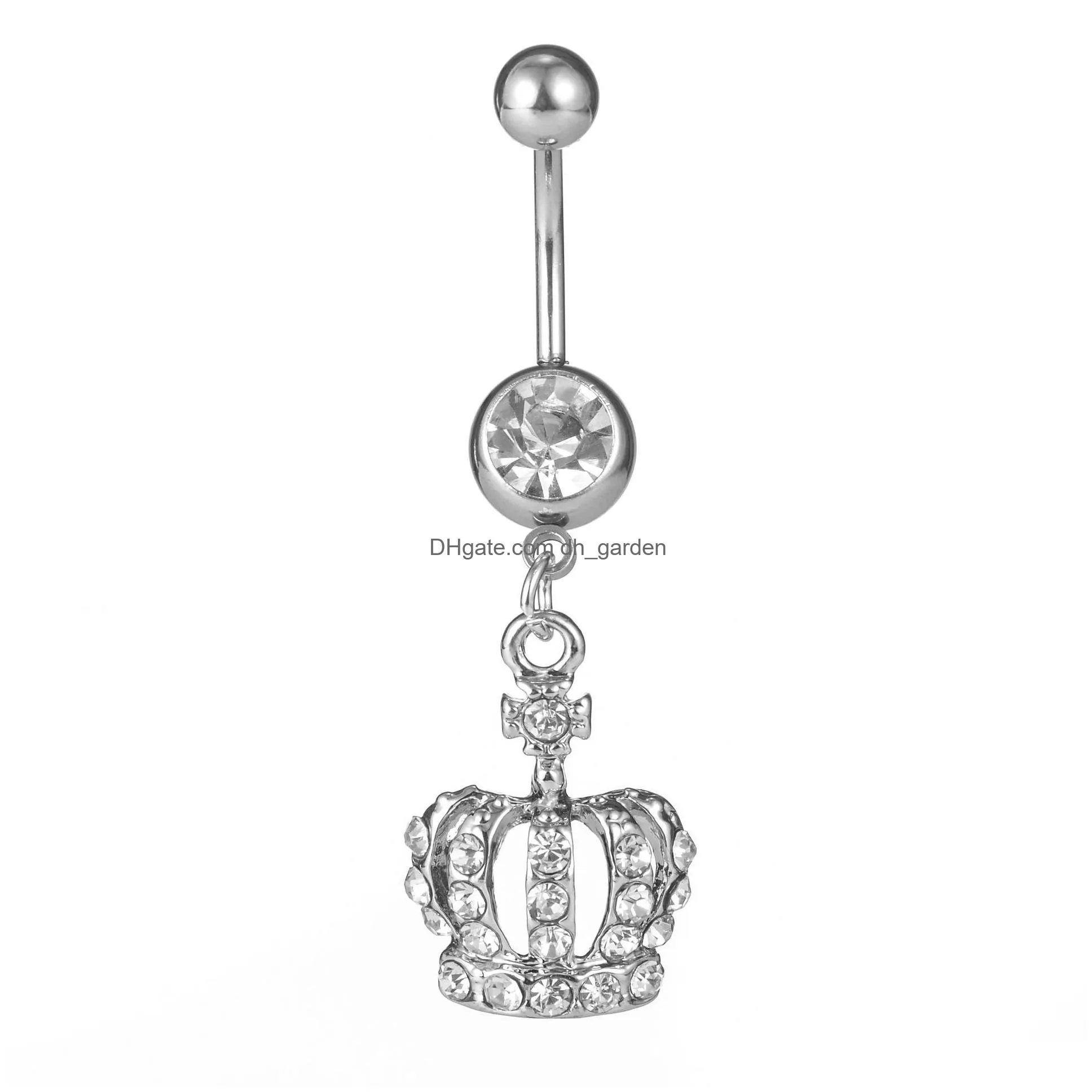 d0698 2 colors crown clear navel belly button ring piercing body jewlery 1.6x11x5/8