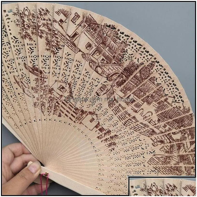 Other Home Decor Garden Decoration HandMade Antique Craft Fan Vintage Hollow Incense Wood Lady Folding Fans Chinese Style Carving