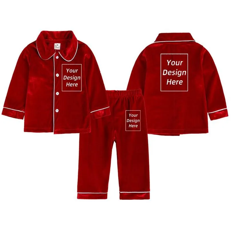 pajamas custom kids children family christmas golden velvet pyjamas red boy girl dress match clothes personalized xmas gift costume