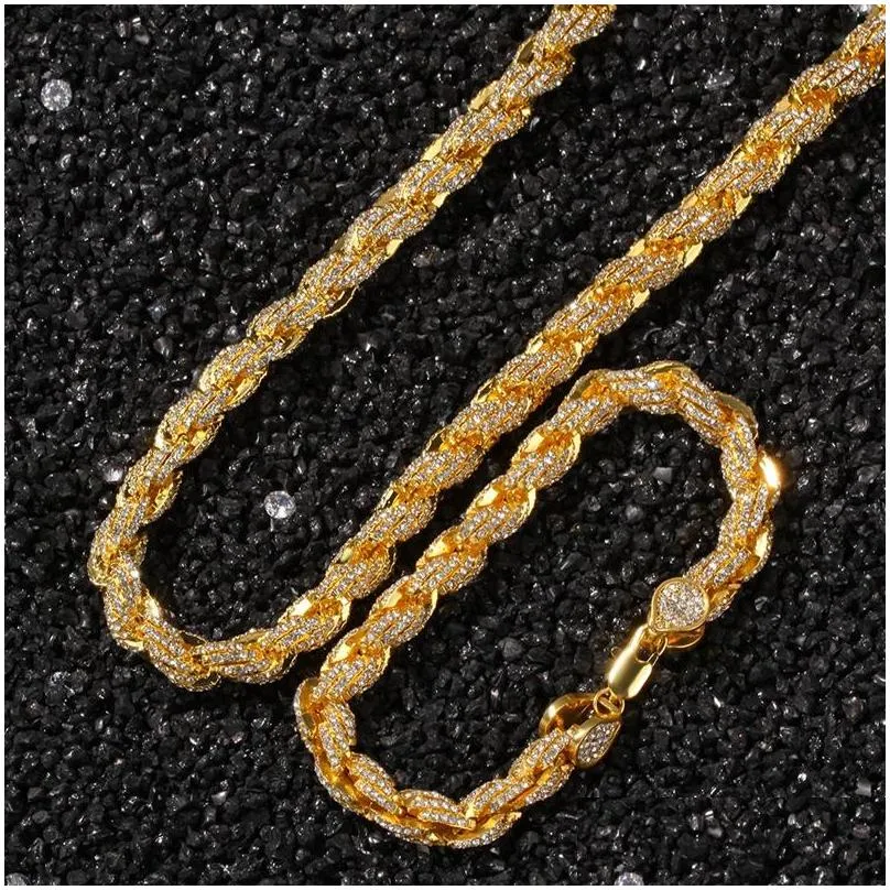 iced out chains necklaces mens hip hop jewelry rose gold silver twist chain necklace