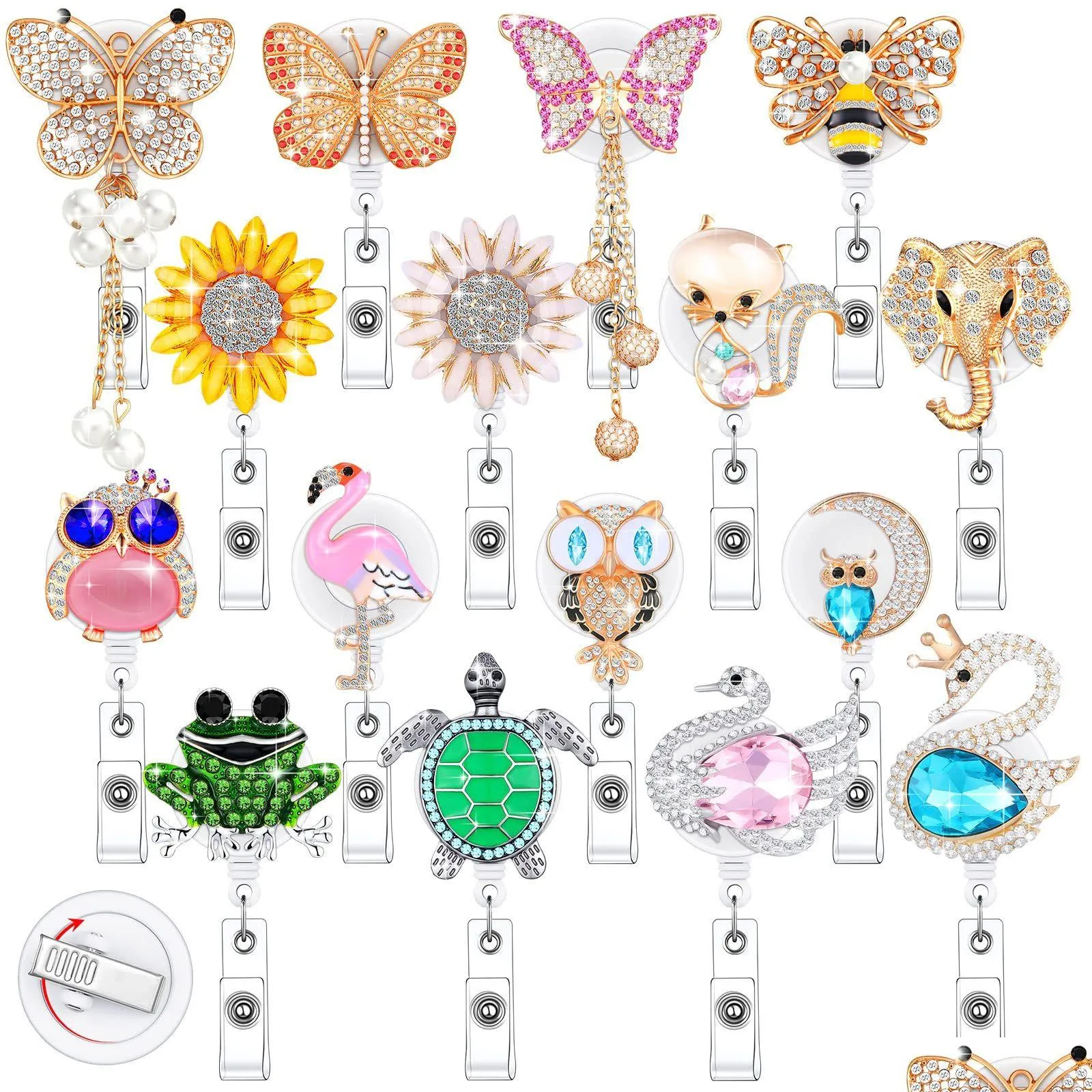 other office school supplies l retractable name card badge holder crystal id reel clip rhinestone cute nursing with for women do soif