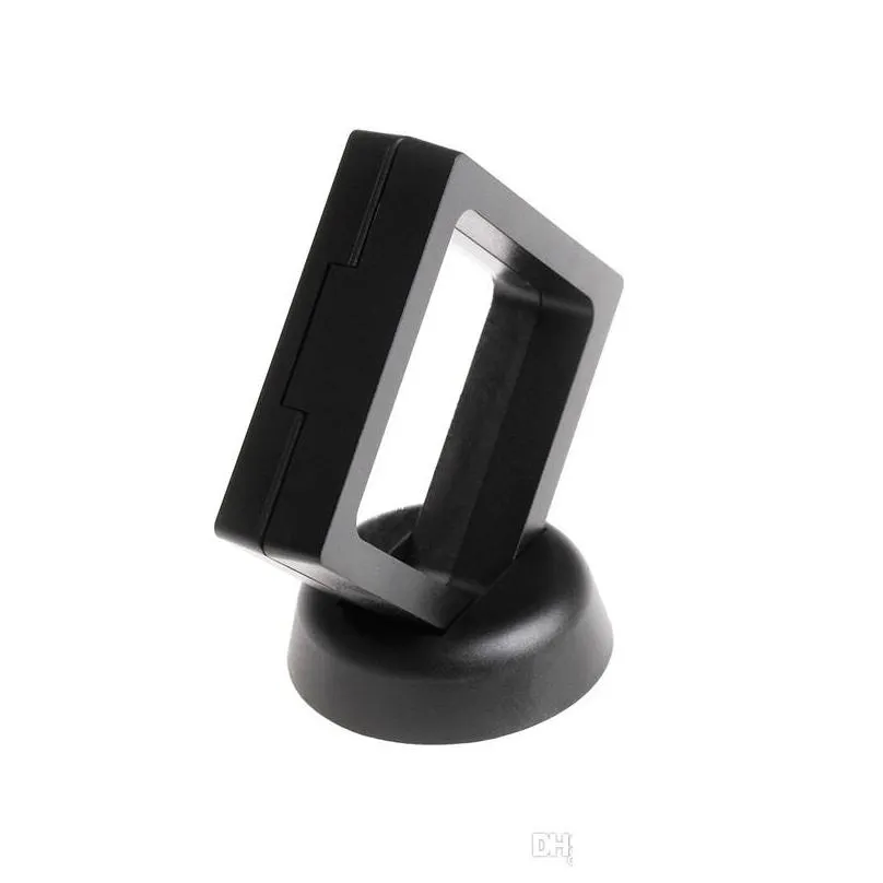 black white plastic suspended floating display case earring coin gems ring jewelry storage stand holder box