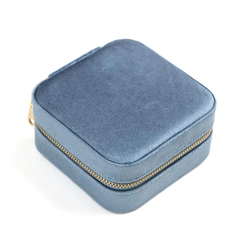 travel velvet jewelry box with mirror gifts case for women girls small portable organizer zipper boxes for rings earrings necklaces