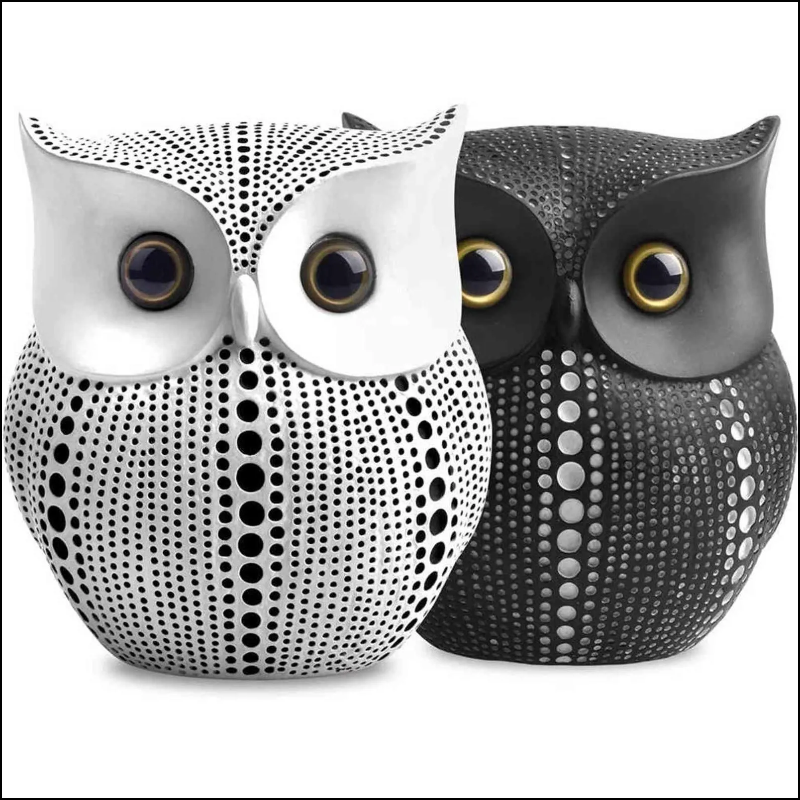 small crafted owl statue bundle with black and white for home decor accents living room bedroom office decoration 211101