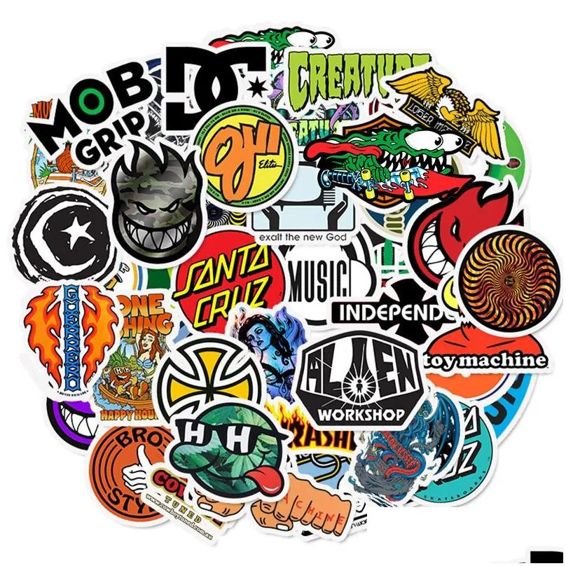 50pcs fashion brand logo stickers for diy laptop skateboard motorcycle decals