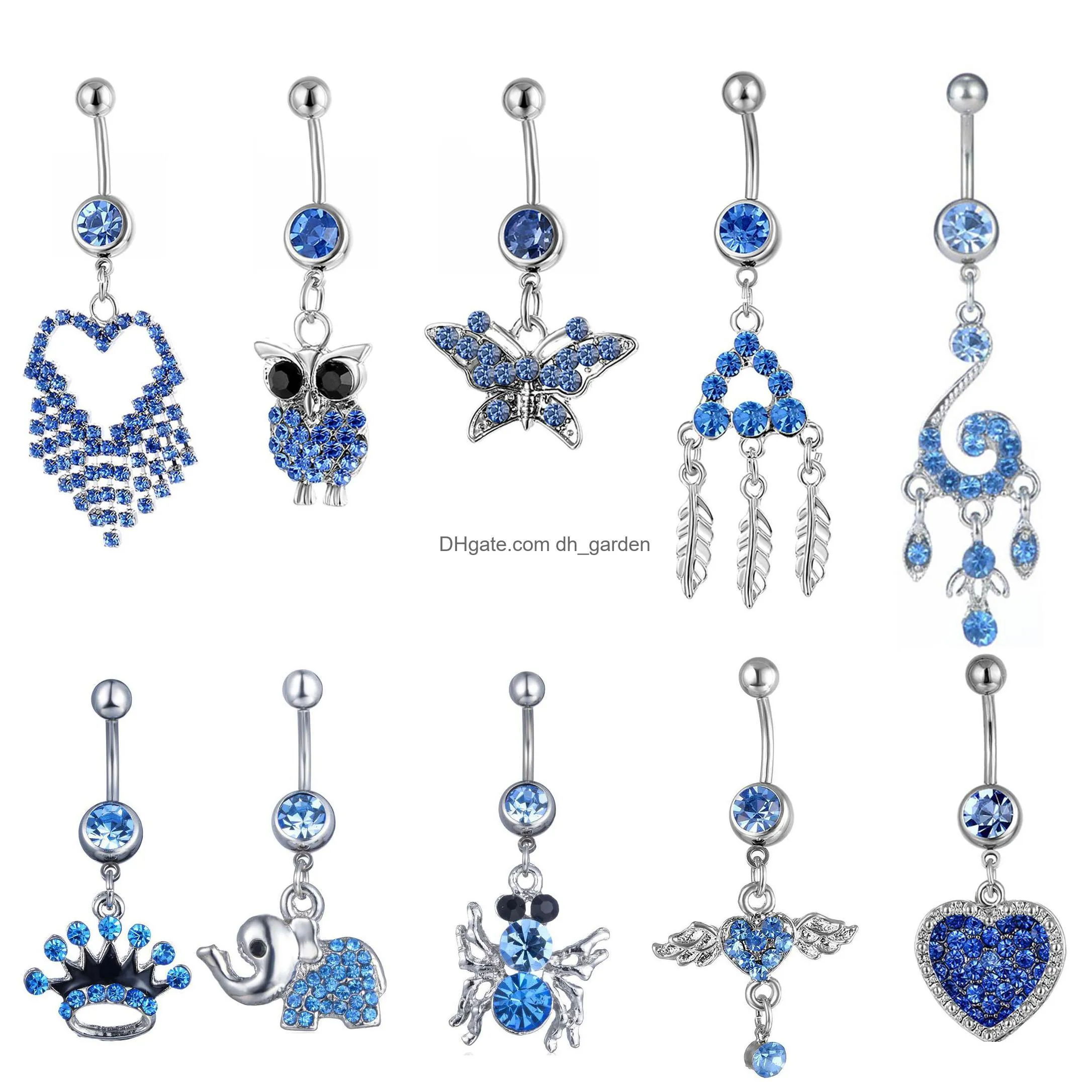 pp10001 belly navel button ring mix 10 styles aqua.colors 10 pcs dragonfly buttonfly spider crown heart