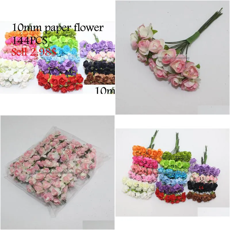  shipping 144pcs artificial double pink paper flowers for diy wedding party