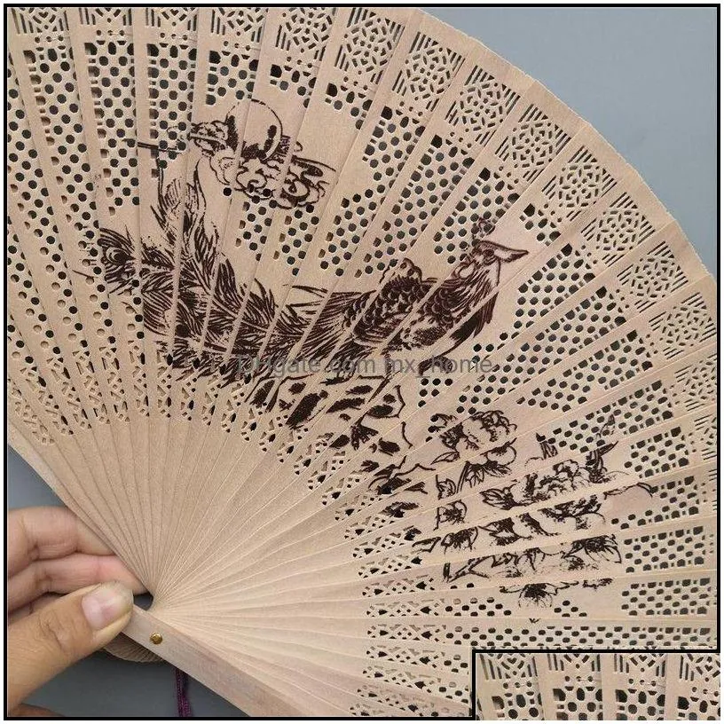 Other Home Decor Garden Decoration HandMade Antique Craft Fan Vintage Hollow Incense Wood Lady Folding Fans Chinese Style Carving