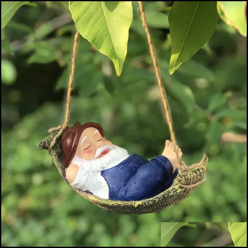 creative cute swing gnome garden decor statue resin dwarfs hang on tree ative pendant indoor outdoor ornament 220721