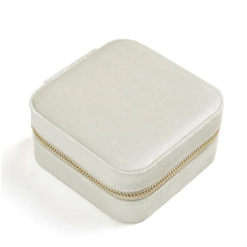 travel velvet jewelry box with mirror gifts case for women girls small portable organizer zipper boxes for rings earrings necklaces