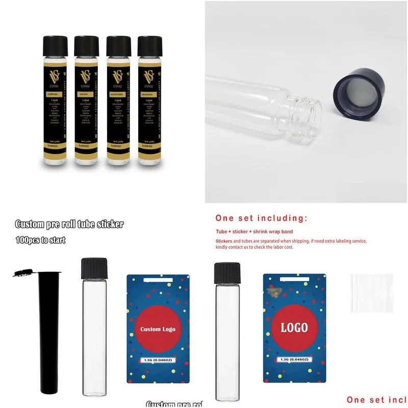 vvs preroll packaging bottle 1g joint doob tube with 4 types stickers pre roll glass tubes customized stickers cr top